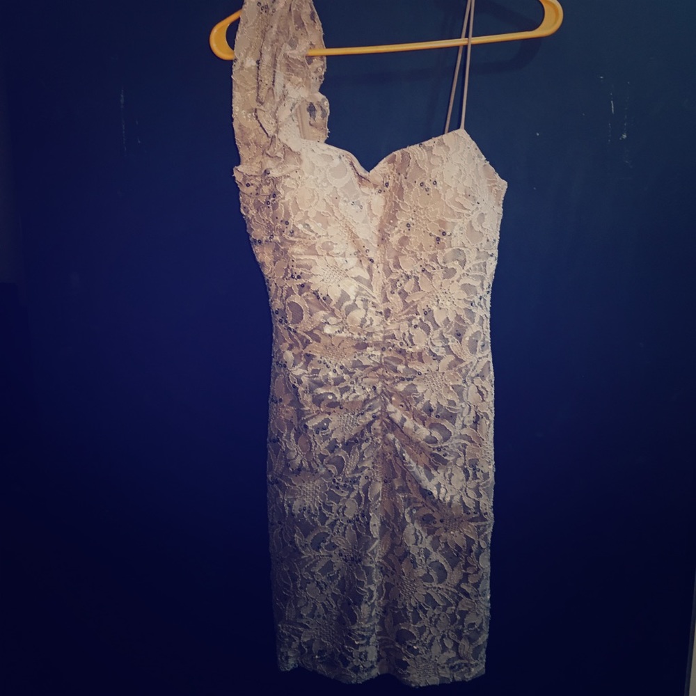 (3/4) Lacey/sequined beige dress